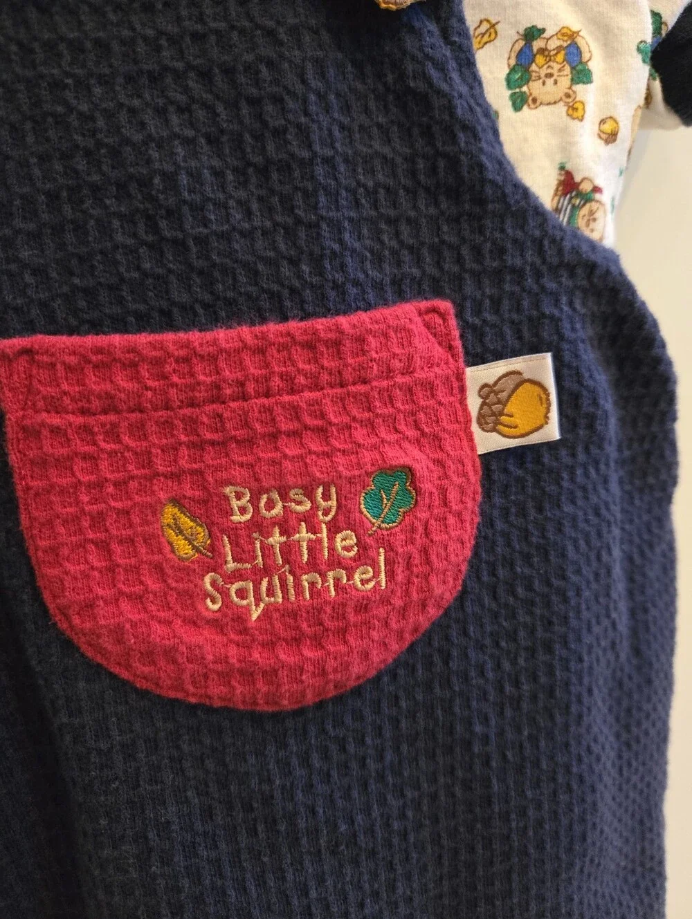 Vintage Y2k Busy Little Squirrel Acorn Overalls 2pc Set